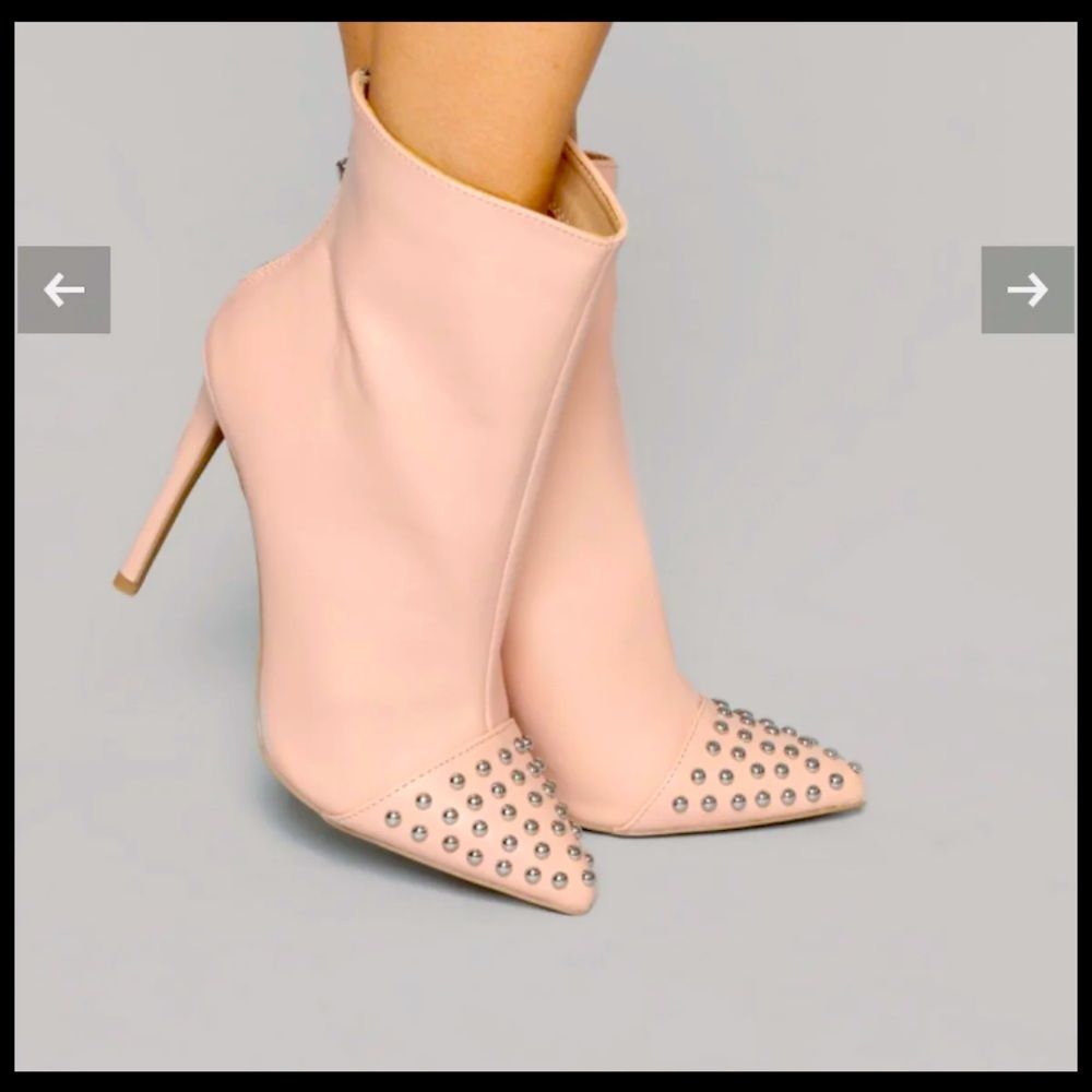 PINK NUDE STUDDED ANKLE BOOTIES
